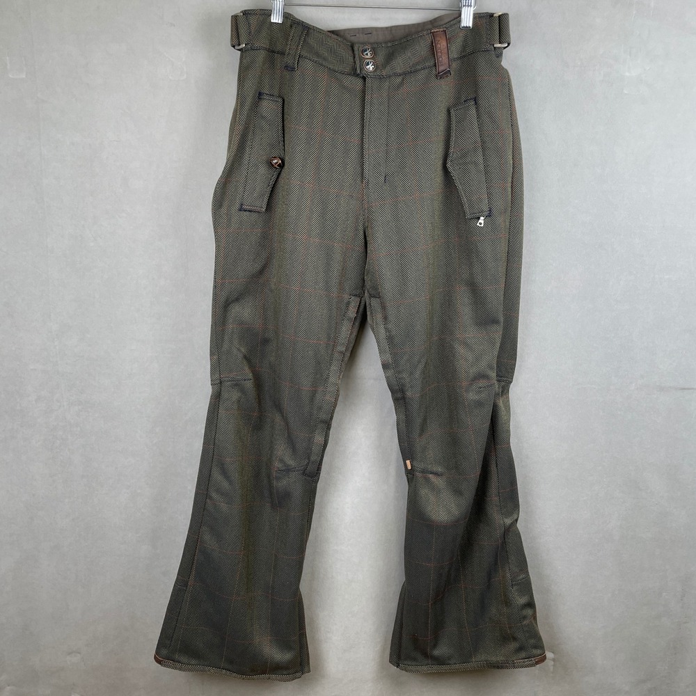 Holden Snowboard Ski Pants Herringbone Plaid Olive Green Men L Heritage Gorp Y2K